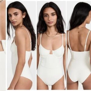 Elegant Solid and Striped White One-Piece Swimsuit